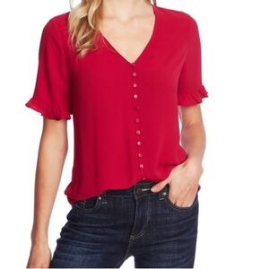 CeCe Cherry Red Ruffle Sleeve Blouse